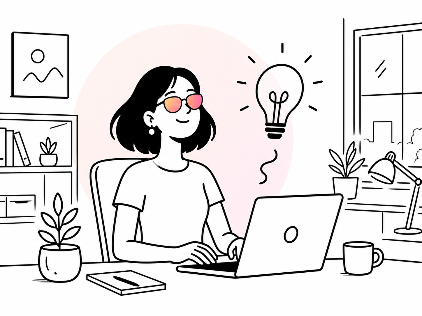 Person sitting comfortably at a laptop in a bright workspace